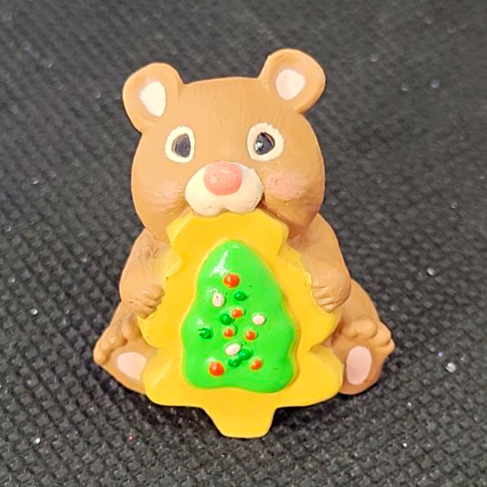 Hallmark 1996 Mini Bear Holding Christmas Tree Figurine Painted Plastic 1.5"